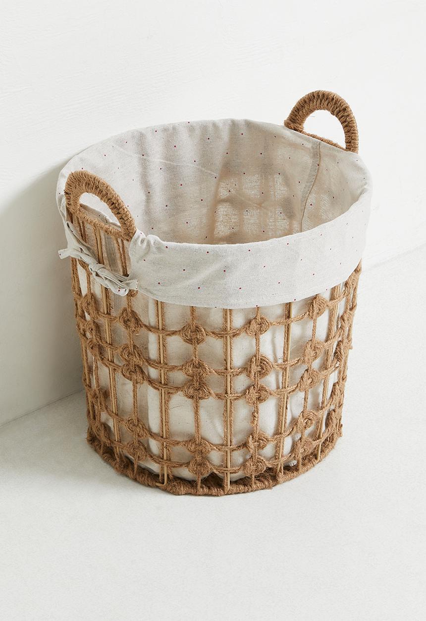 Pop Candy - Rope macrame medium design laundry basket - wheat brown