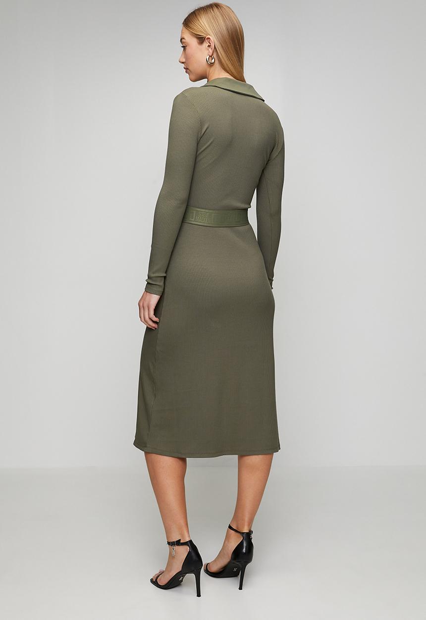Steve Madden - Ladies scarlet belted midi dress - light fatigue