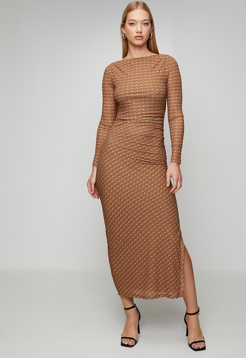 Steve Madden - Ladies rachel bateaux neck midi dress - brown