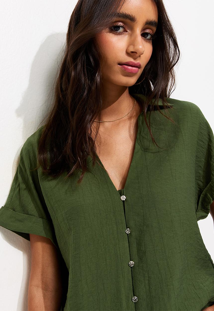 New Look - K jim kiki short slv shirt - green