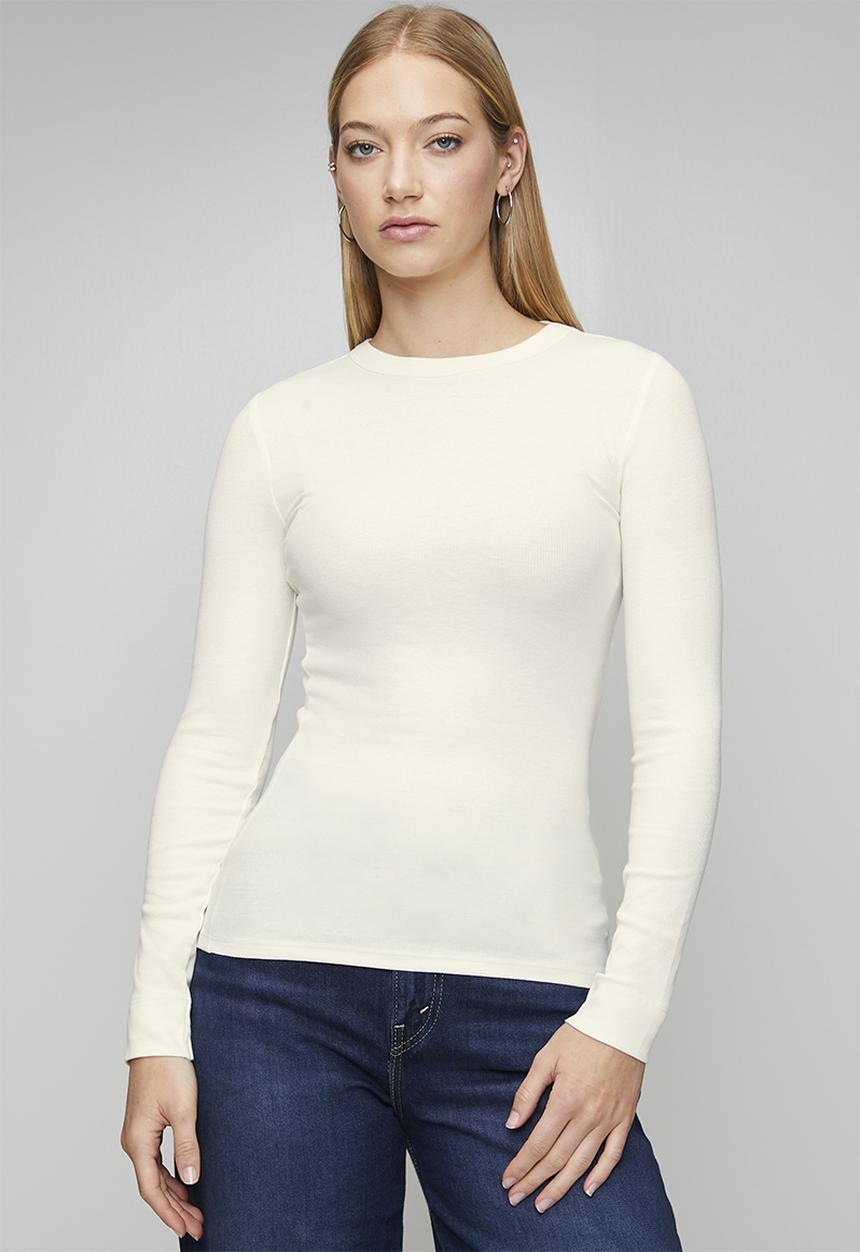 New Look - Long sleeve rib crew - cream