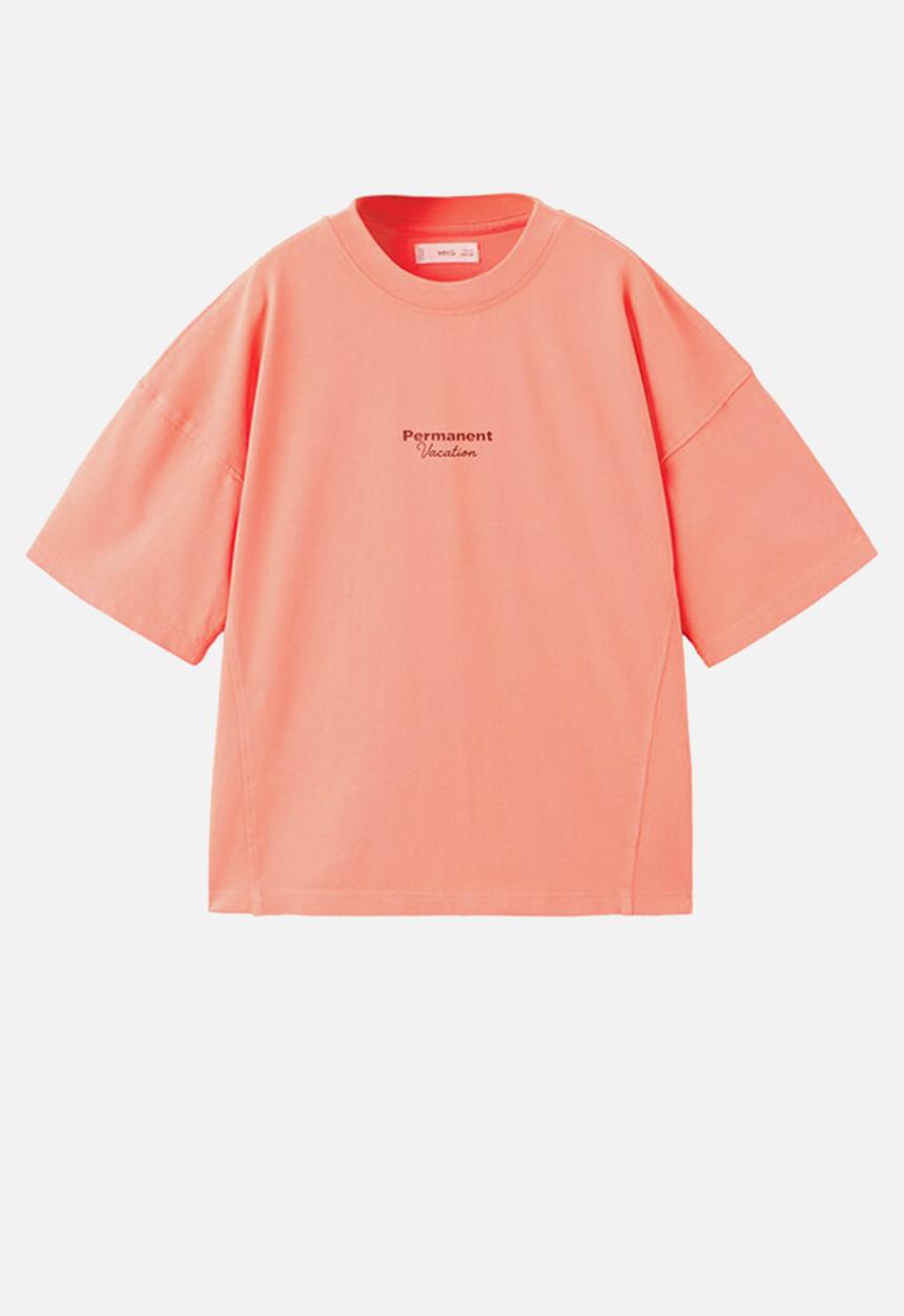 MANGO - T-shirt Cutwash - coral Red