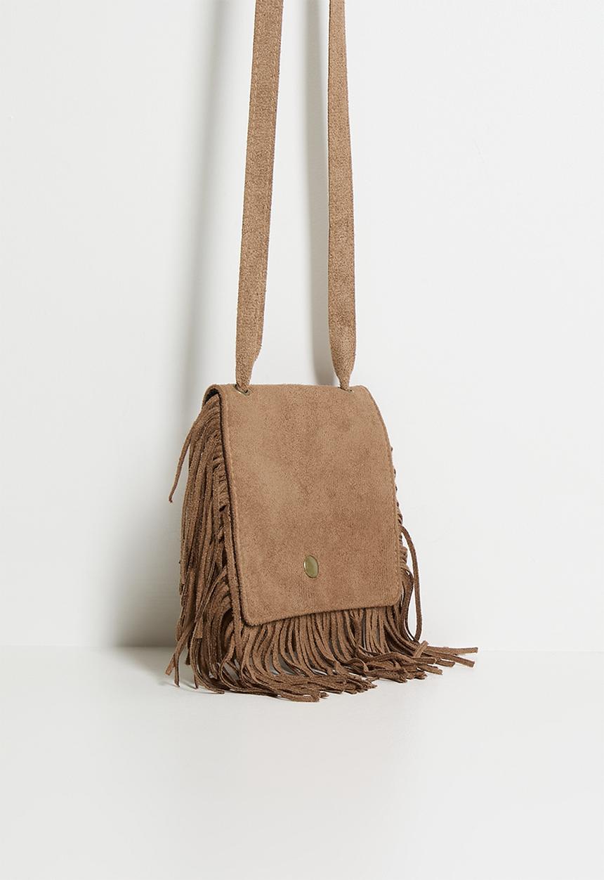 Pop Candy - Fringed pocket flap crossbody - warm brown