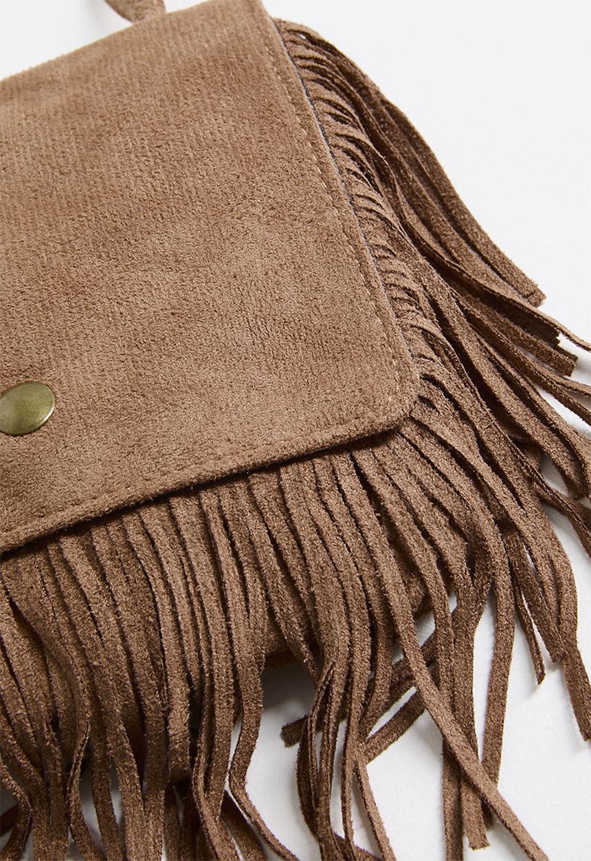 Pop Candy - Fringed pocket flap crossbody - warm brown