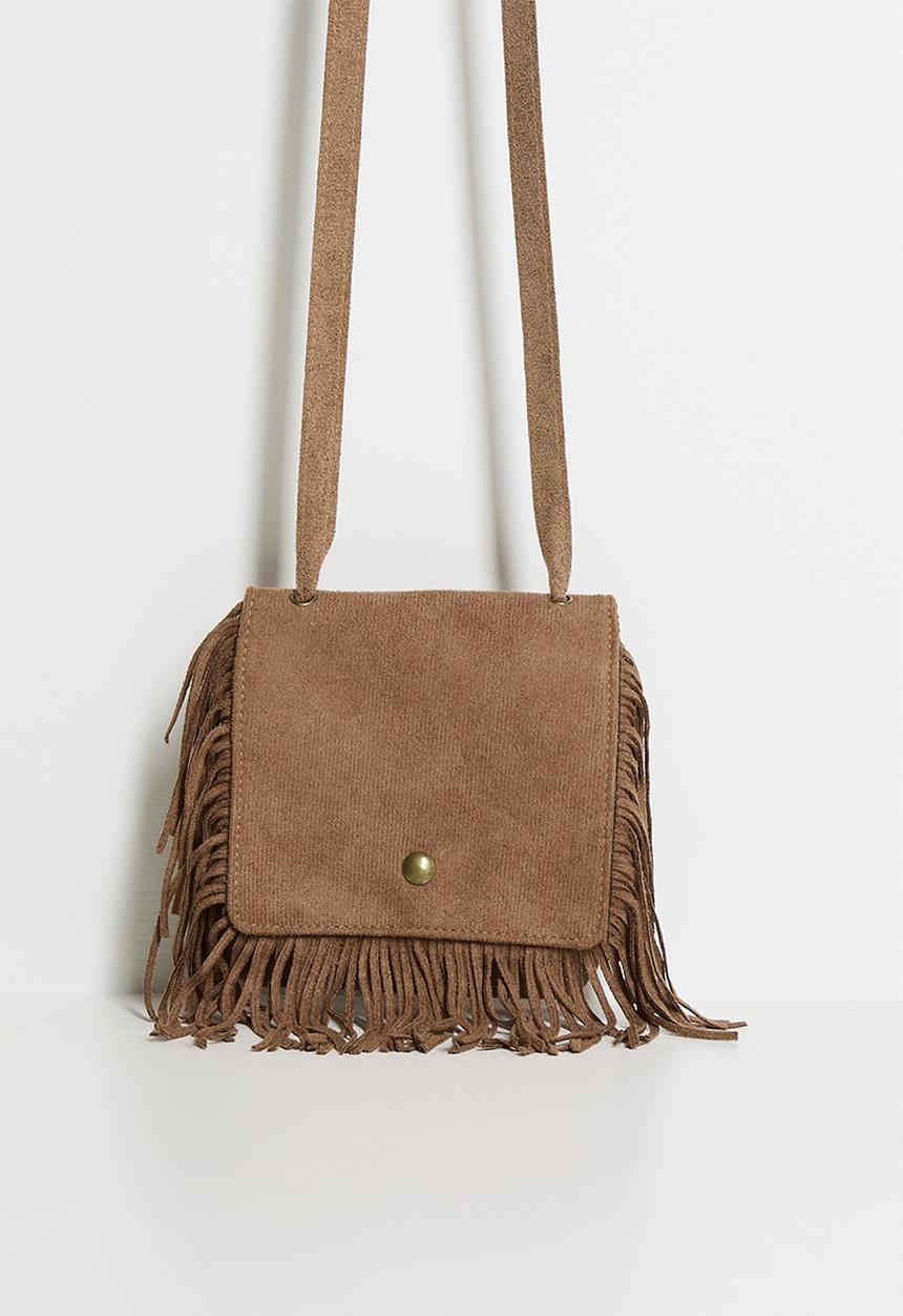 Pop Candy - Fringed pocket flap crossbody - warm brown
