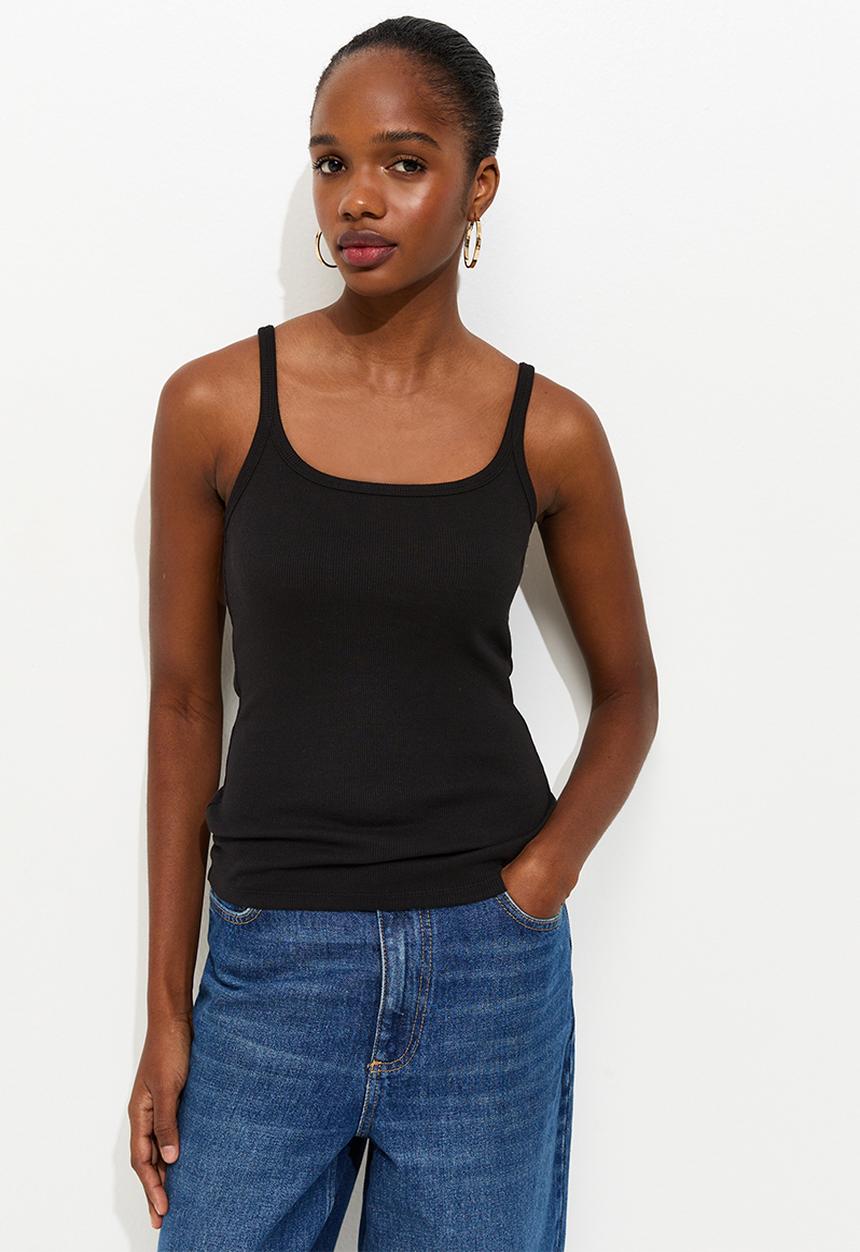 New Look - Vde rib strappy cami - black
