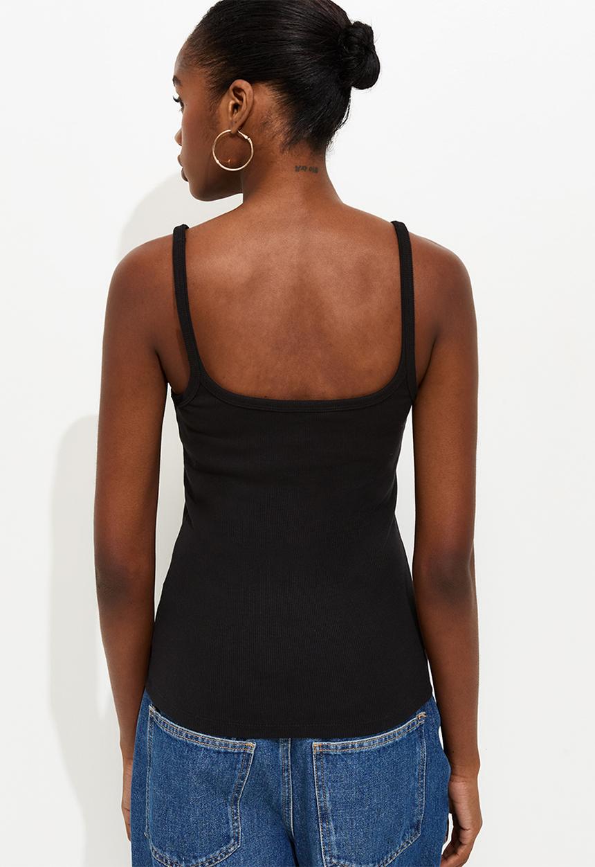 New Look - Vde rib strappy cami - black