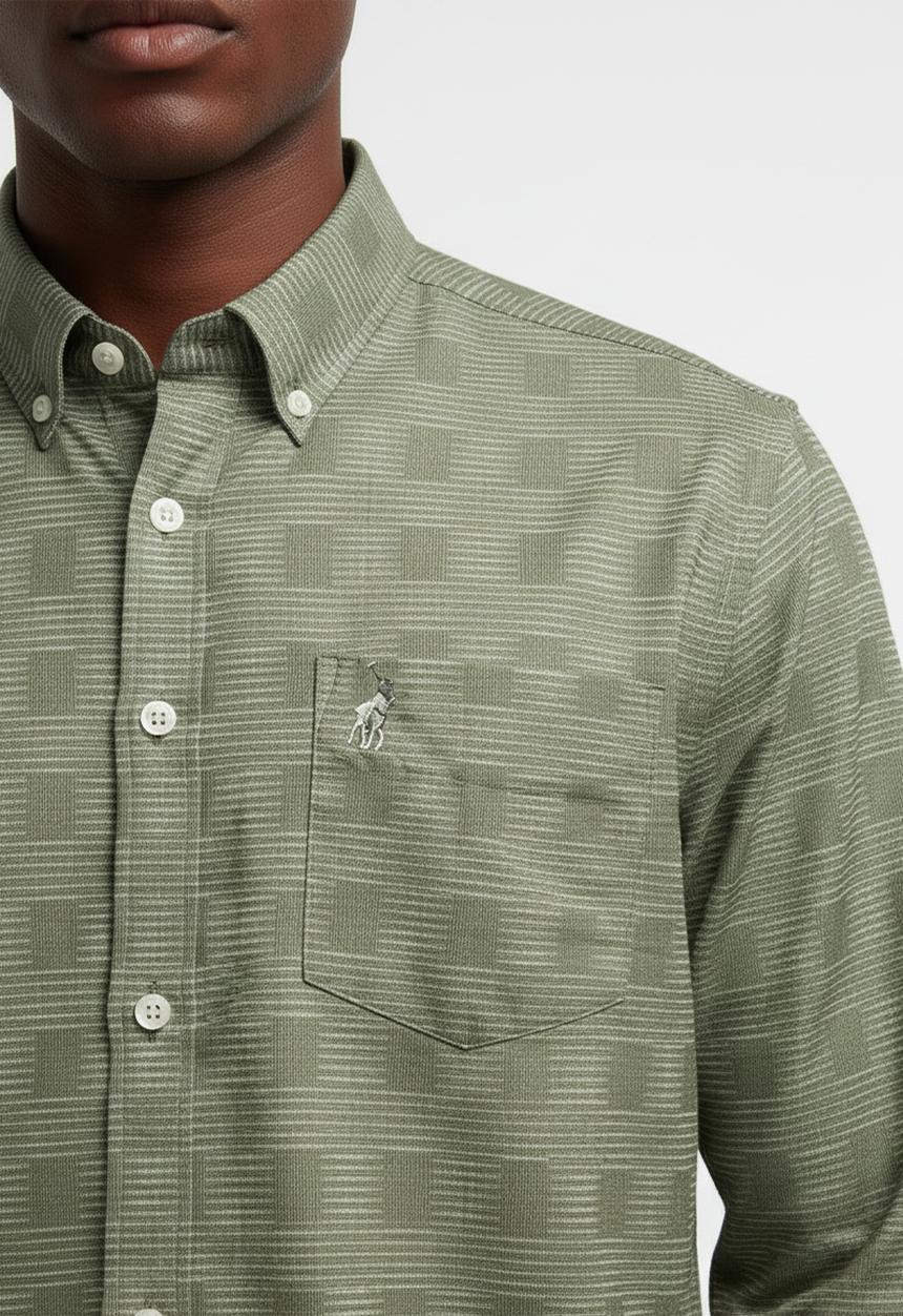 POLO - Jackson Long Sleeve Micro Check Shirt - Fatigue