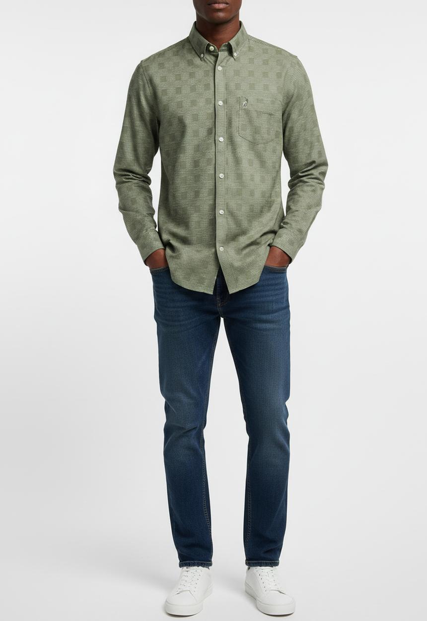 POLO - Jackson Long Sleeve Micro Check Shirt - Fatigue