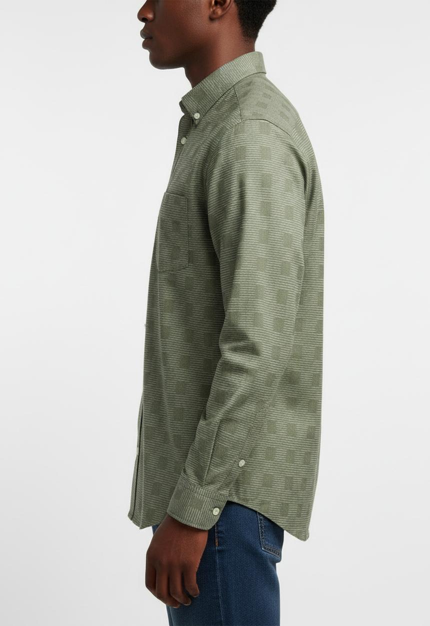 POLO - Jackson Long Sleeve Micro Check Shirt - Fatigue