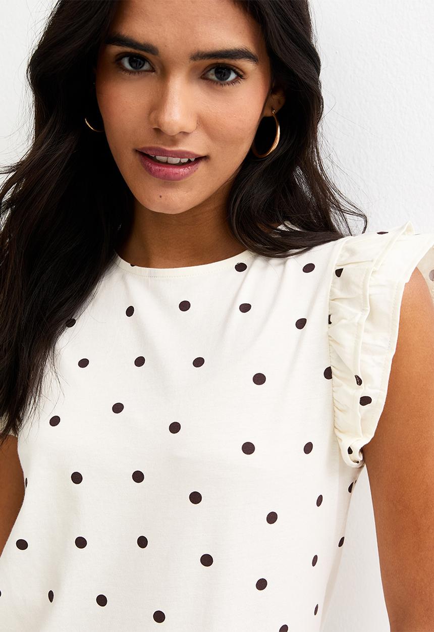 New Look - Vde spot frill sleeve - cream pattern