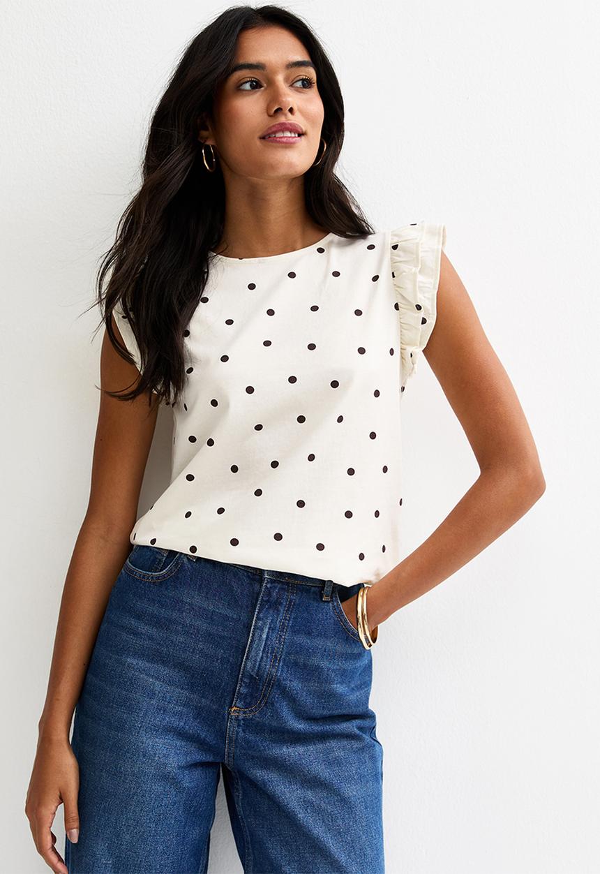 New Look - Vde spot frill sleeve - cream pattern