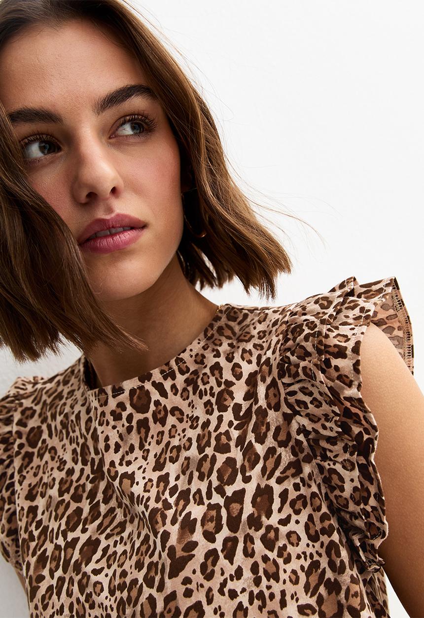 New Look - Vde leo frill sleeve - brown