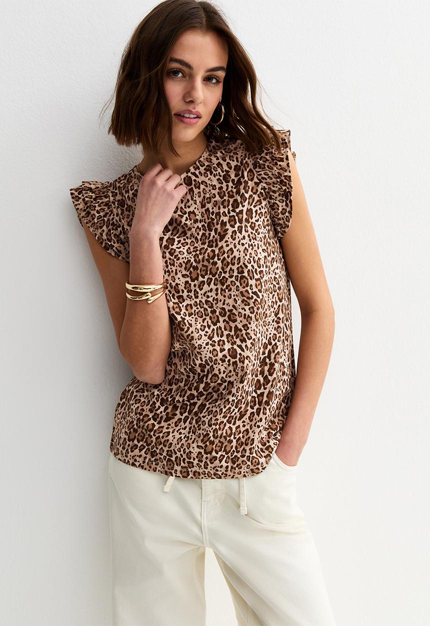 New Look - Vde leo frill sleeve - brown