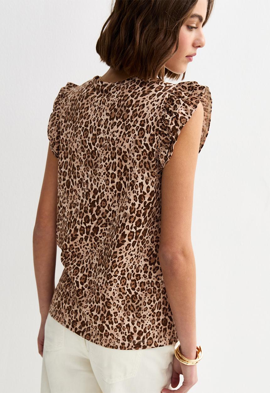 New Look - Vde leo frill sleeve - brown