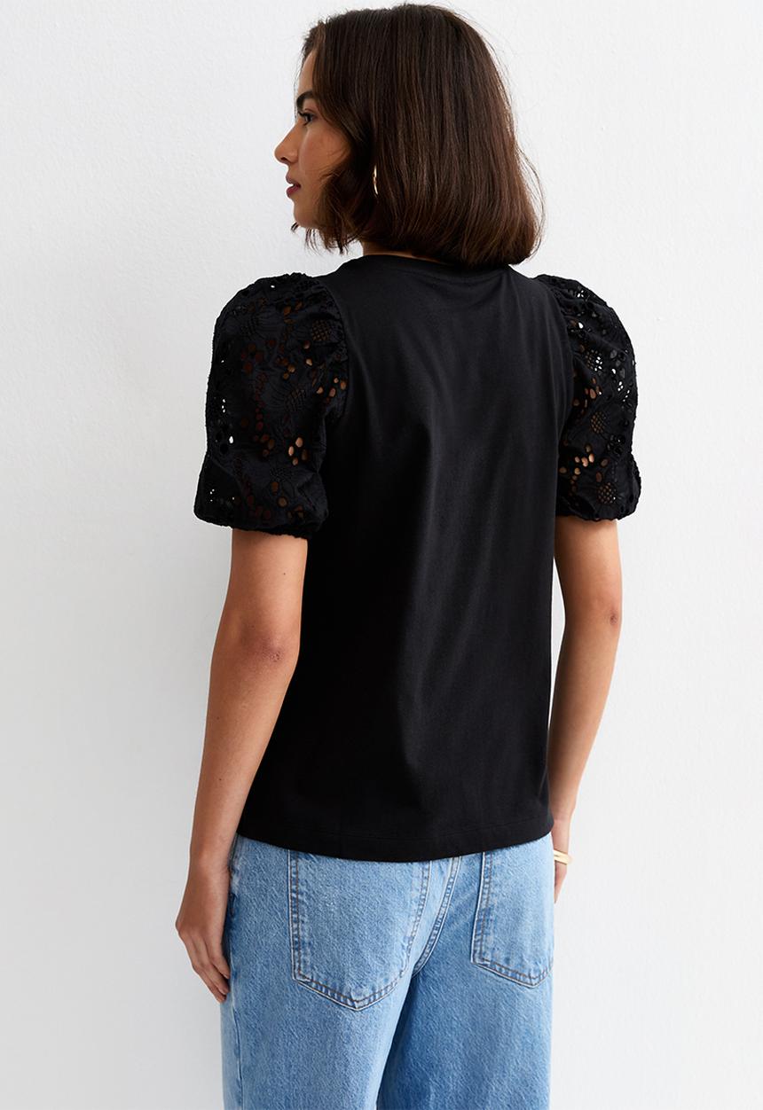New Look - Vde broderie puff sleeve  - black