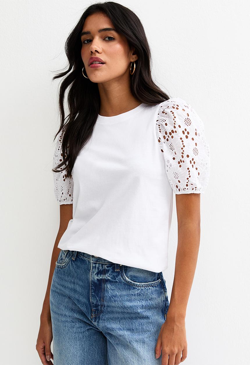 New Look - Vde broderie puff sleeve  - white