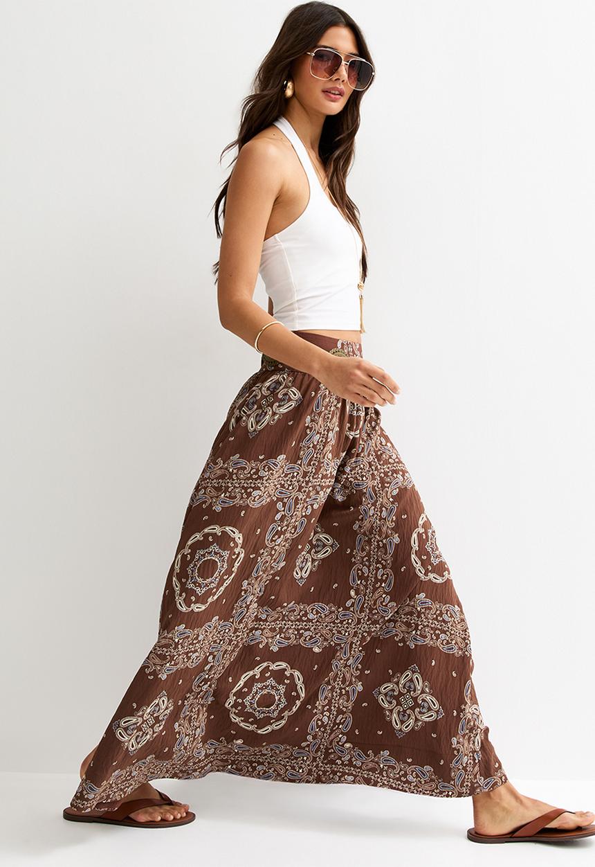 New Look - Bandana deep waistband circle skirt  - brown