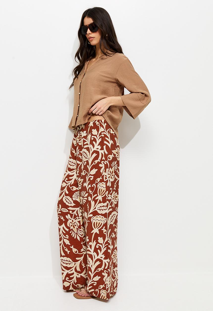 New Look - Fran folk honor wl trousers - red