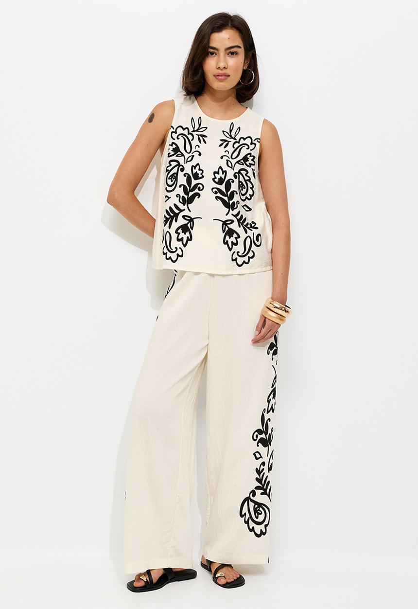 New Look - St alex pais side goya wl trs - cream