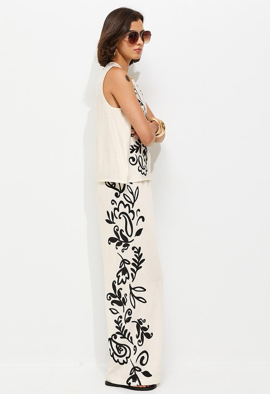 New Look - St alex pais side goya wl trs - cream