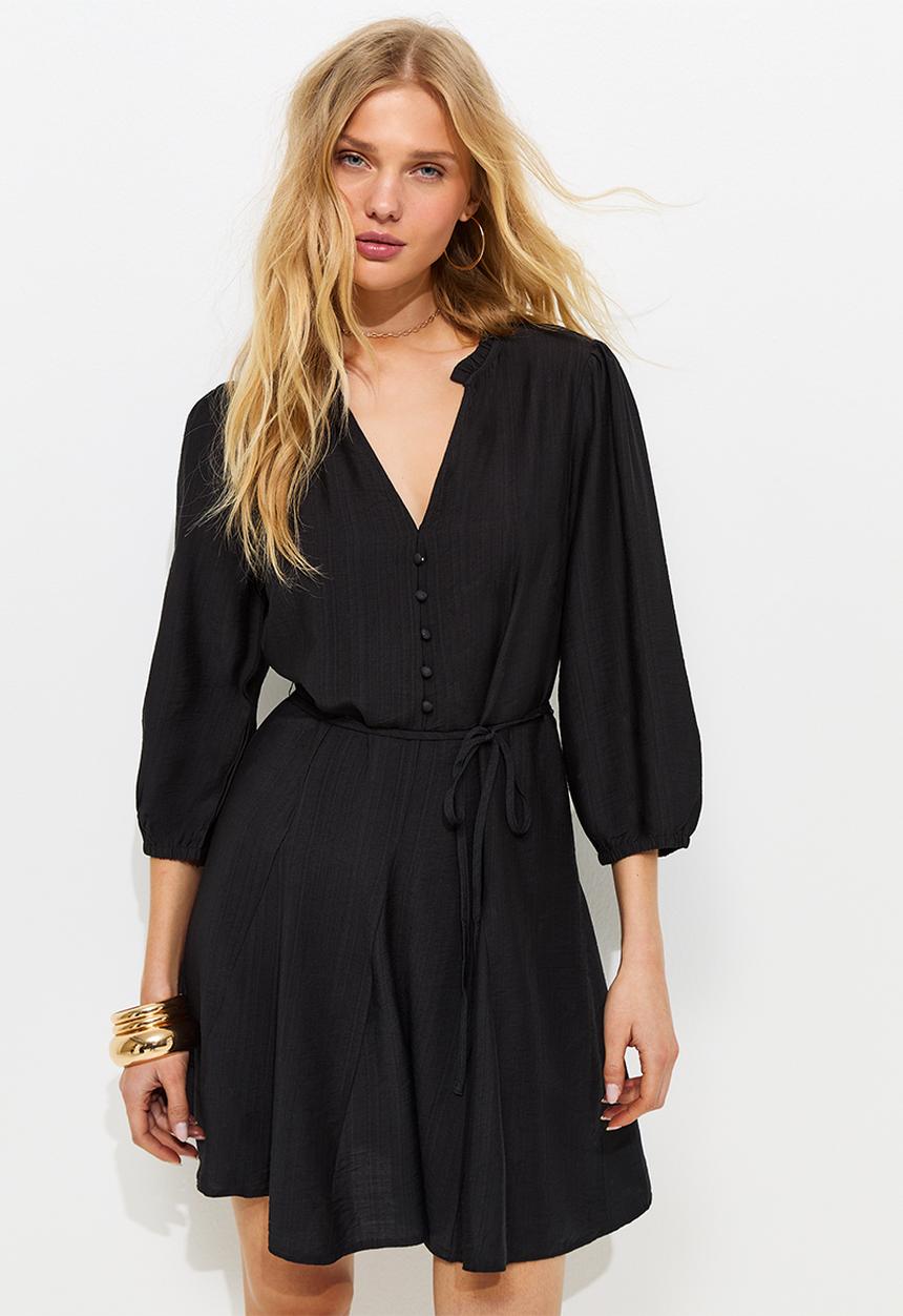 New Look - Georgie godet mini dress - black