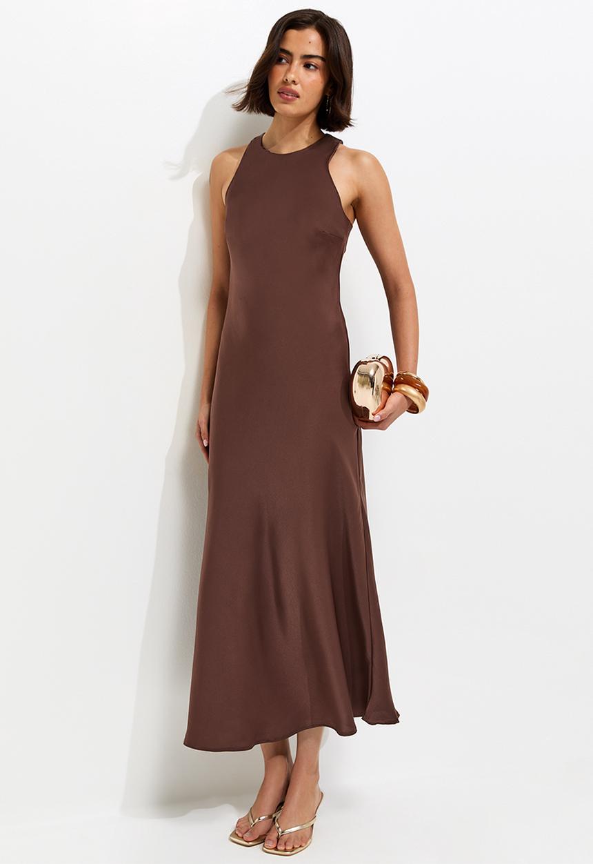 New Look - Ex occ sat high neck midi  - choc