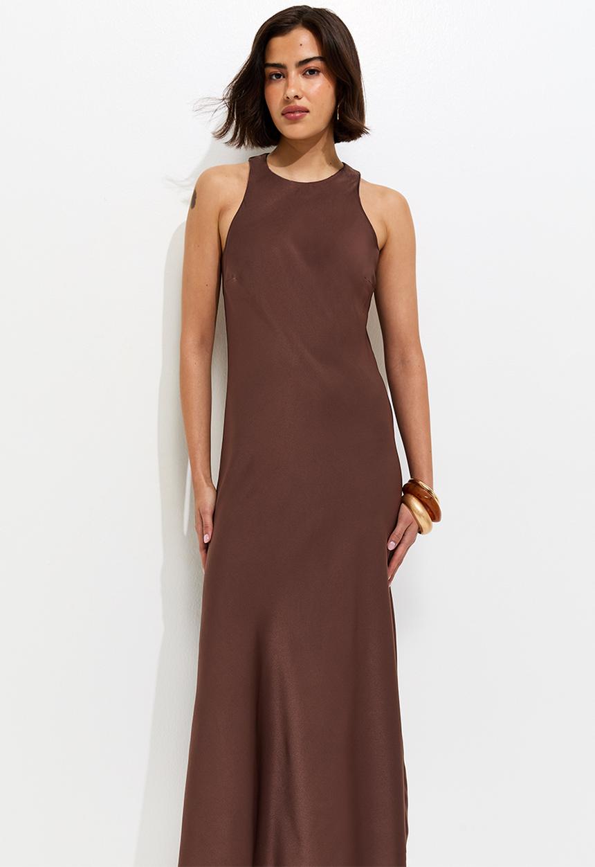 New Look - Ex occ sat high neck midi  - choc