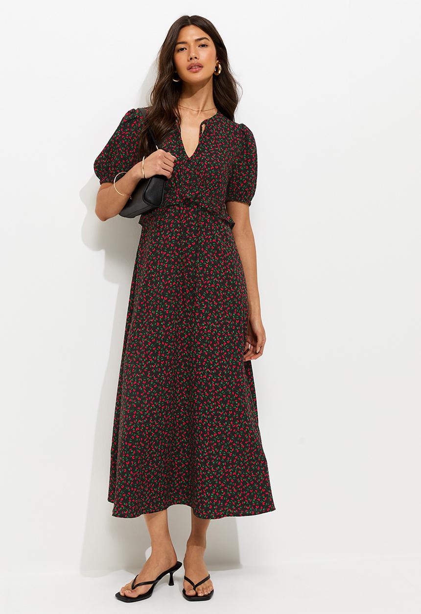 New Look - Ex ditsy ss keyhole midi  - black