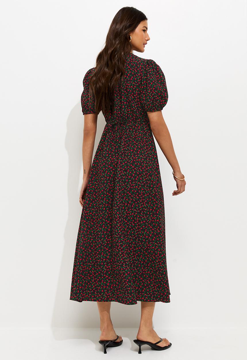 New Look - Ex ditsy ss keyhole midi  - black
