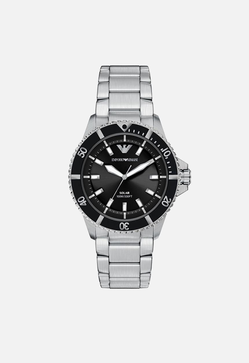 Armani - Armani World Explorer Solar-Powered AR11787Three-Hand Watch - Silver