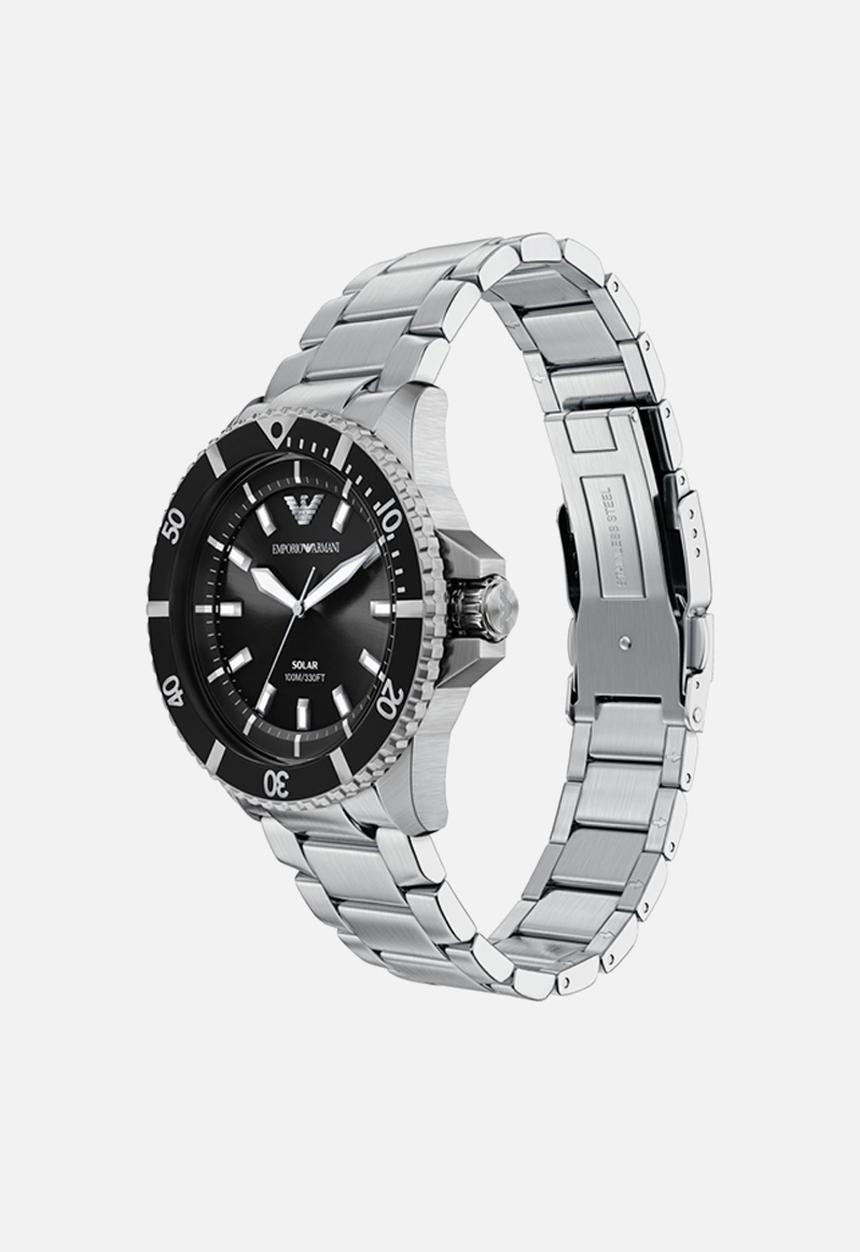Armani - Armani World Explorer Solar-Powered AR11787Three-Hand Watch - Silver