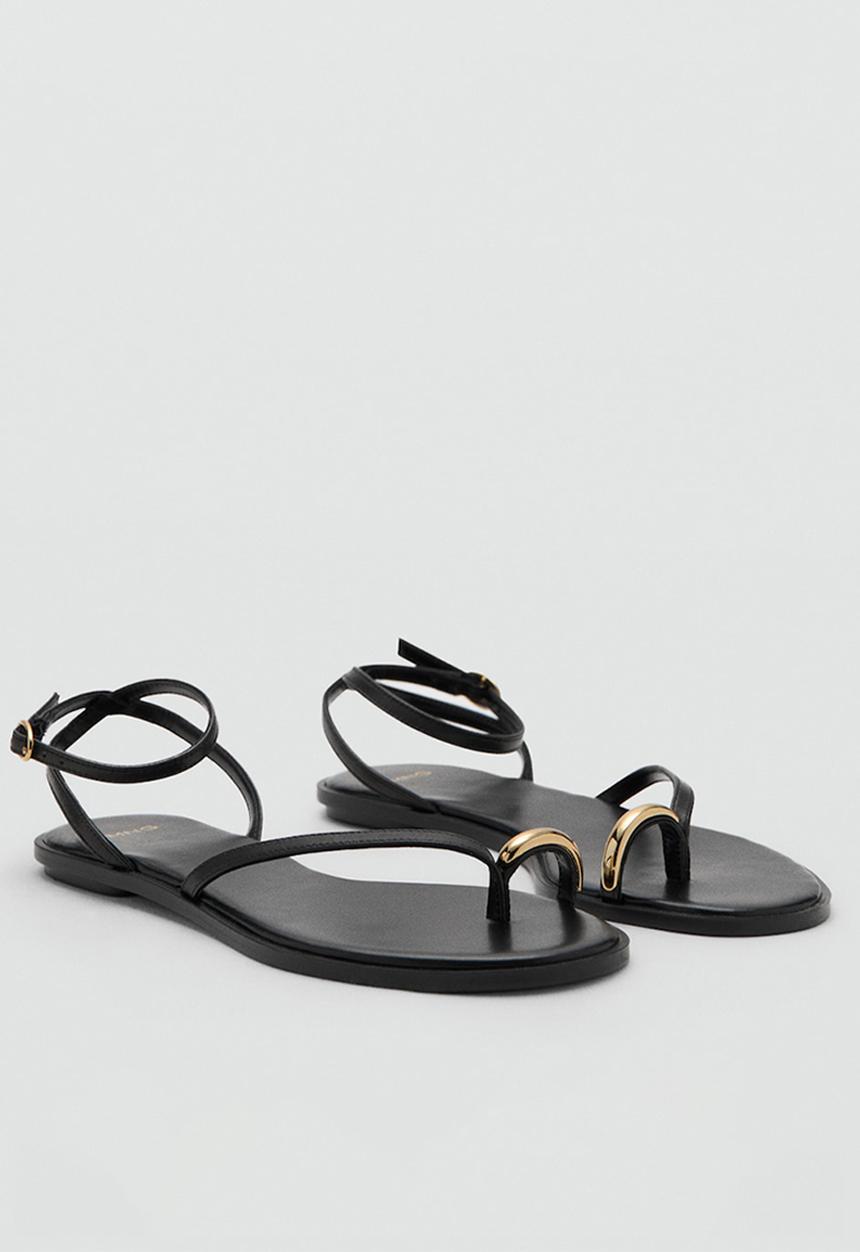 MANGO - Troc toe post ankle strap - black