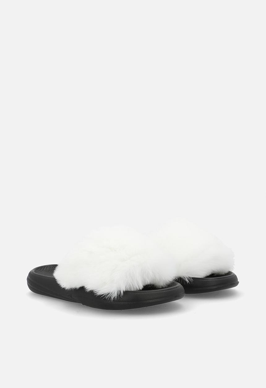 Pop Candy - Fluffy slippers - white/black