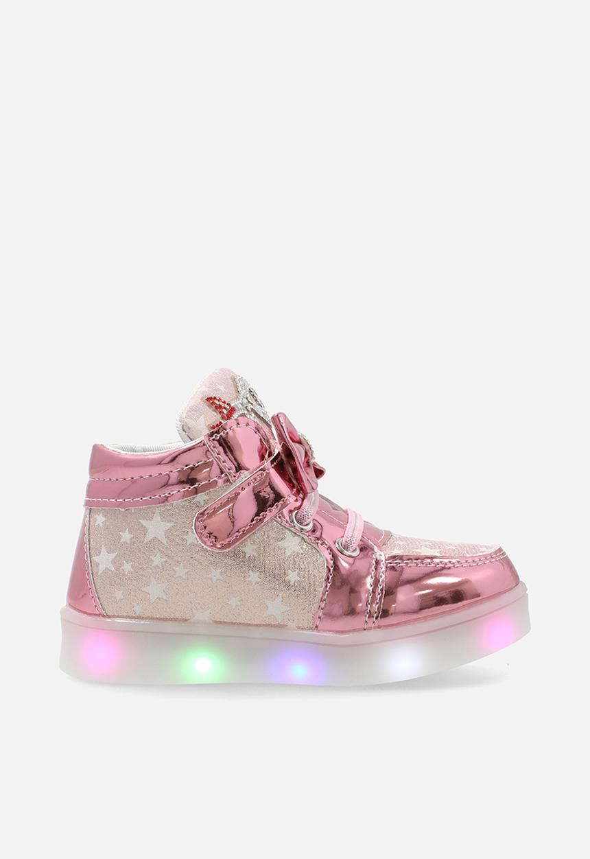 Pop Candy - Star printed metallic LED sneakers with bow detail - pink