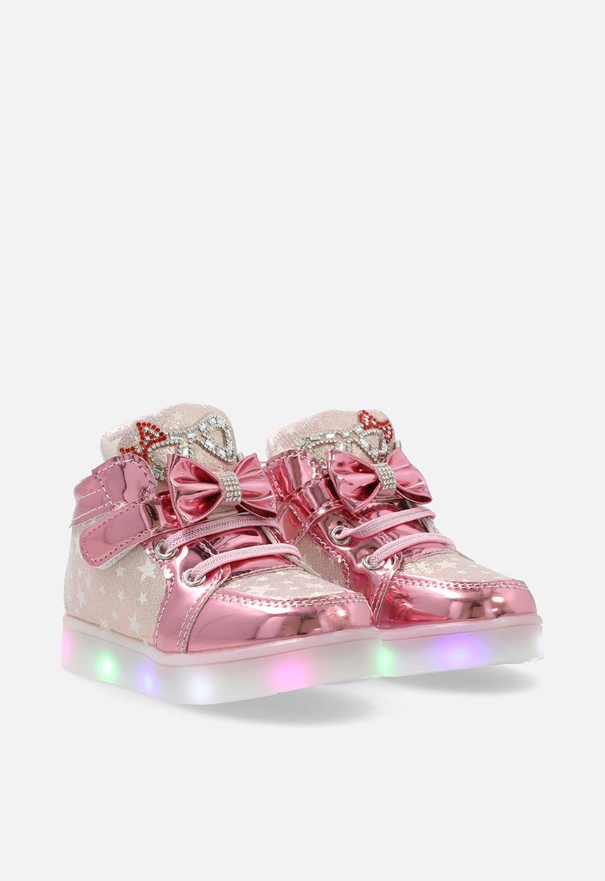 Pop Candy - Star printed metallic LED sneakers with bow detail - pink