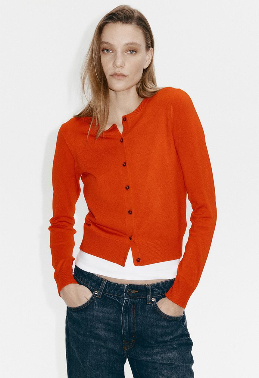 H&M - Fine-knit cardigan - bright orange