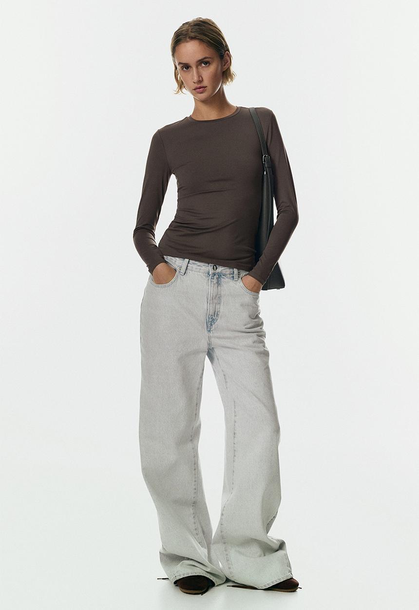 H&M - Long-sleeved microfibre top - dark greige