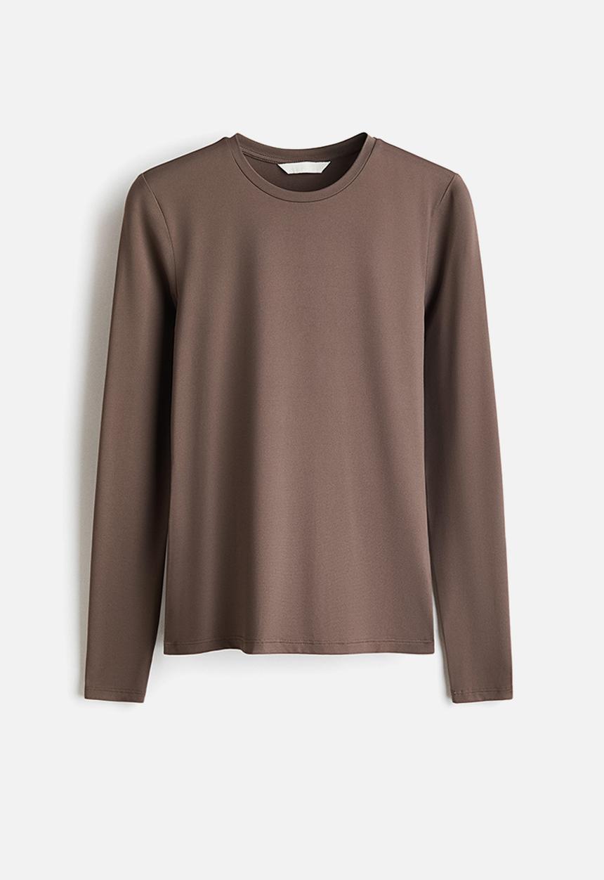H&M - Long-sleeved microfibre top - dark greige