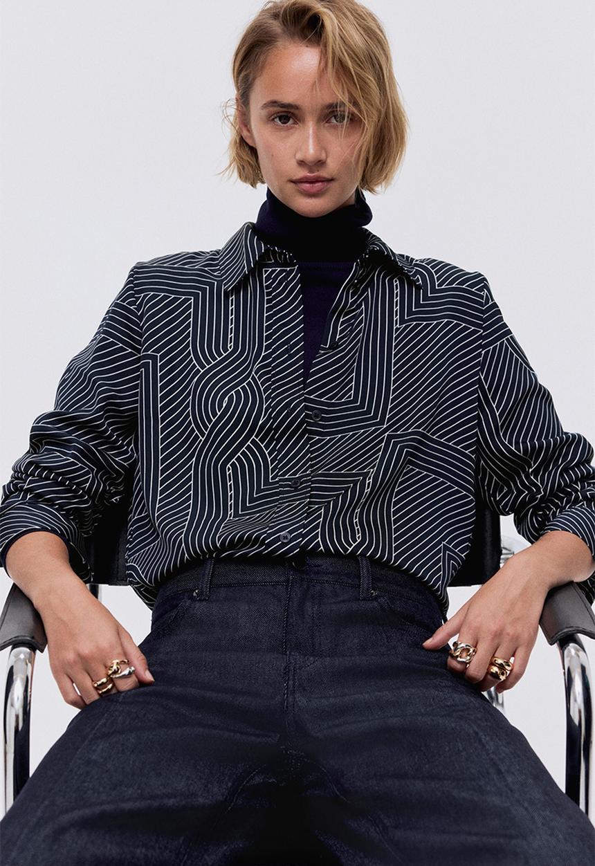 H&M - Shirt - navy blue/patterned