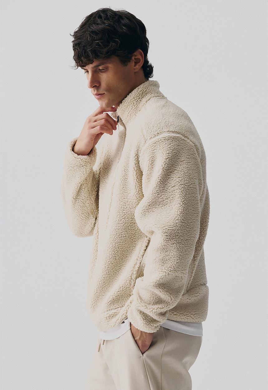 Regular fit teddy sports jacket - beige - 1226403005