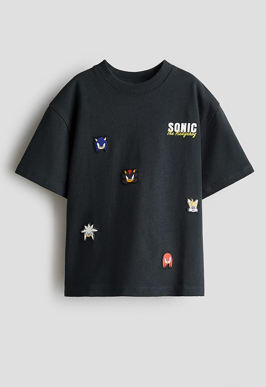 H&M - Oversized printed t-shirt - dark grey/sonic the hedgehog