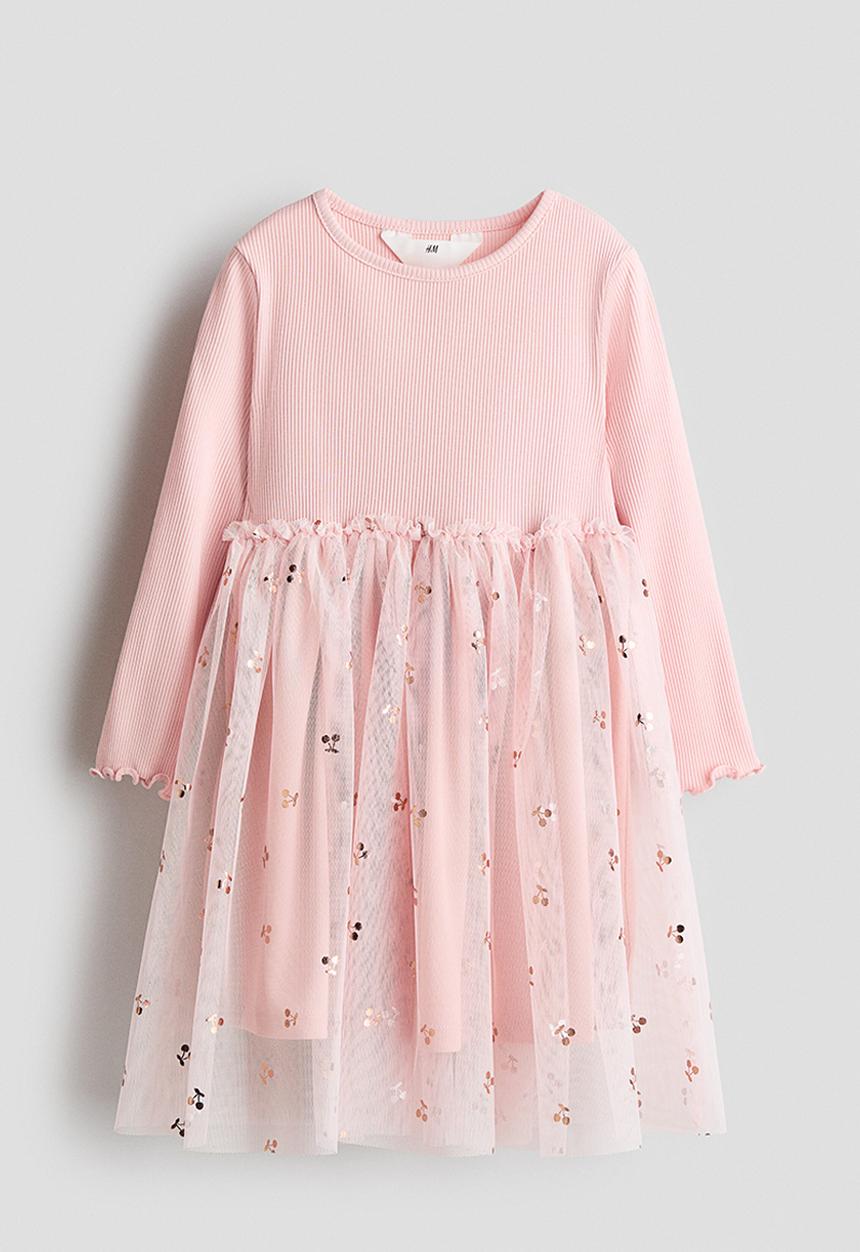H&M - Tulle dress - light pink/cherries