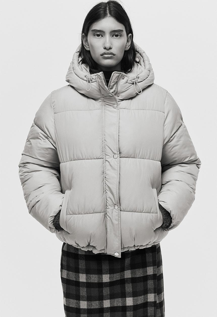 H&M - Hooded puffer jacket - light greige