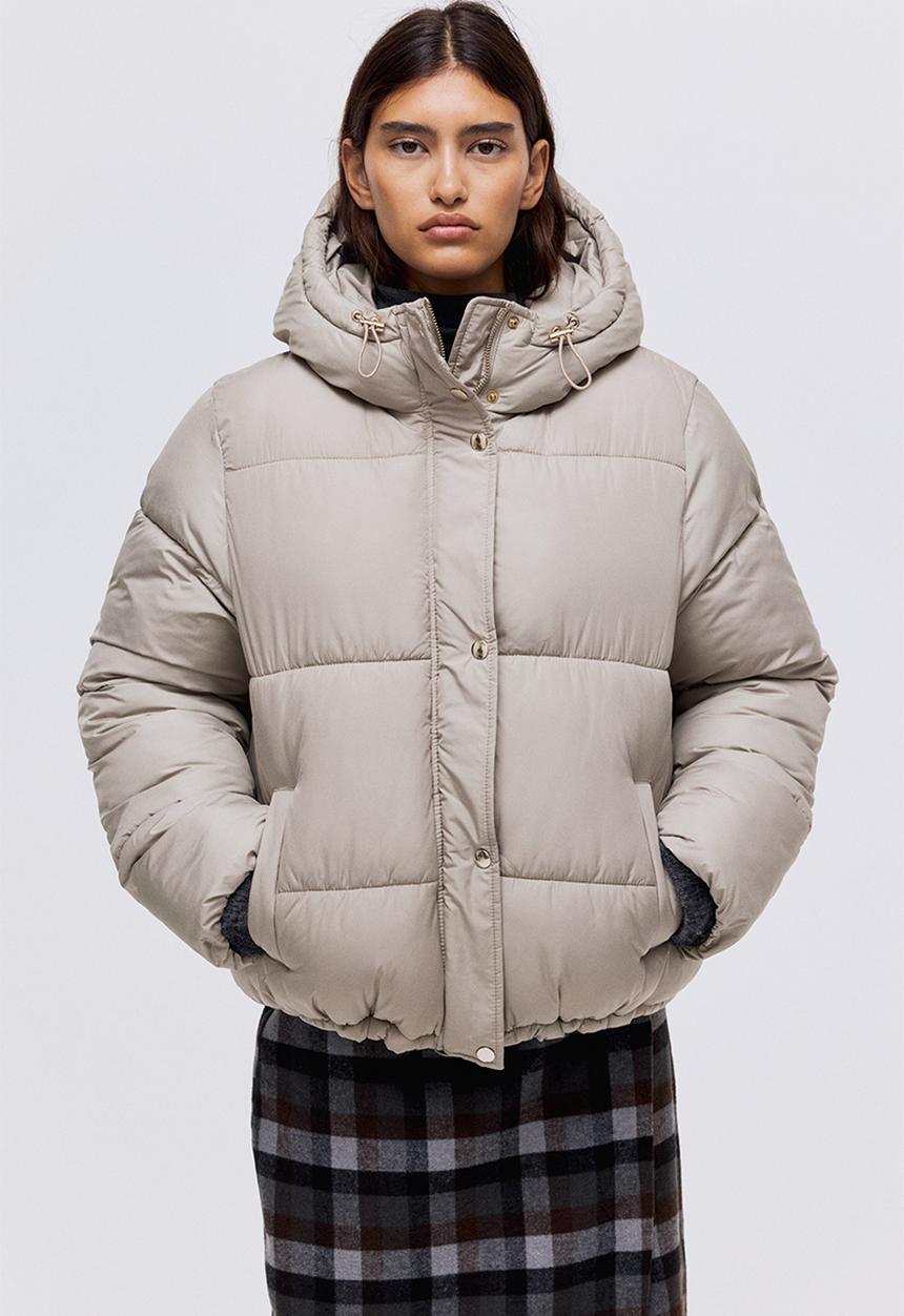 H&M - Hooded puffer jacket - light greige