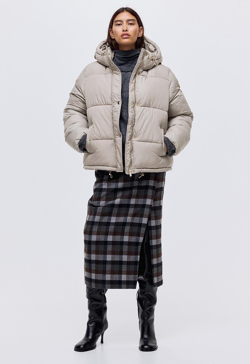 H&M - Hooded puffer jacket - light greige