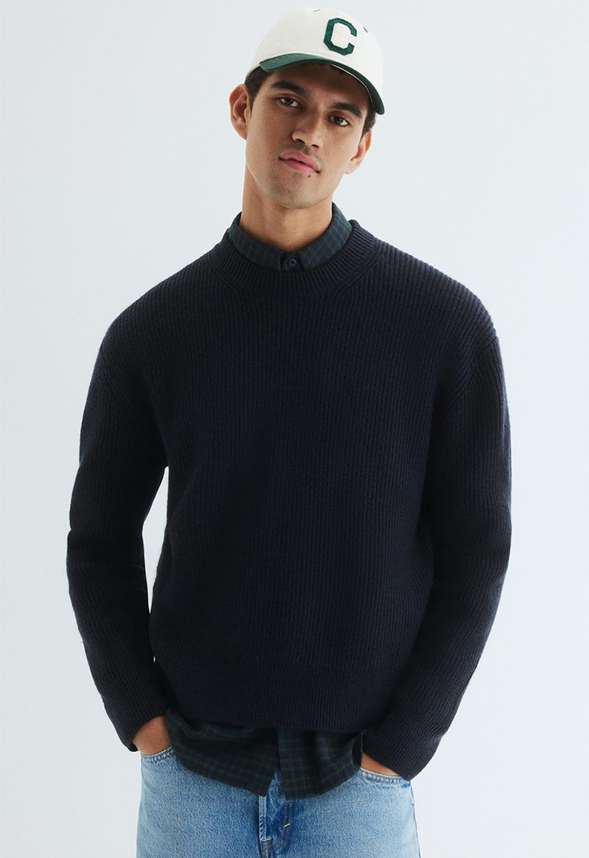 H&M - Loose fit rib-knit jumper - navy blue