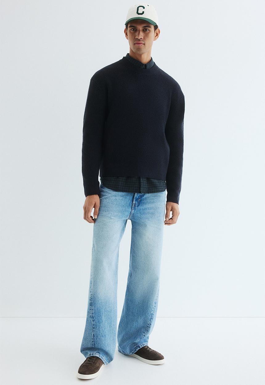H&M - Loose fit rib-knit jumper - navy blue