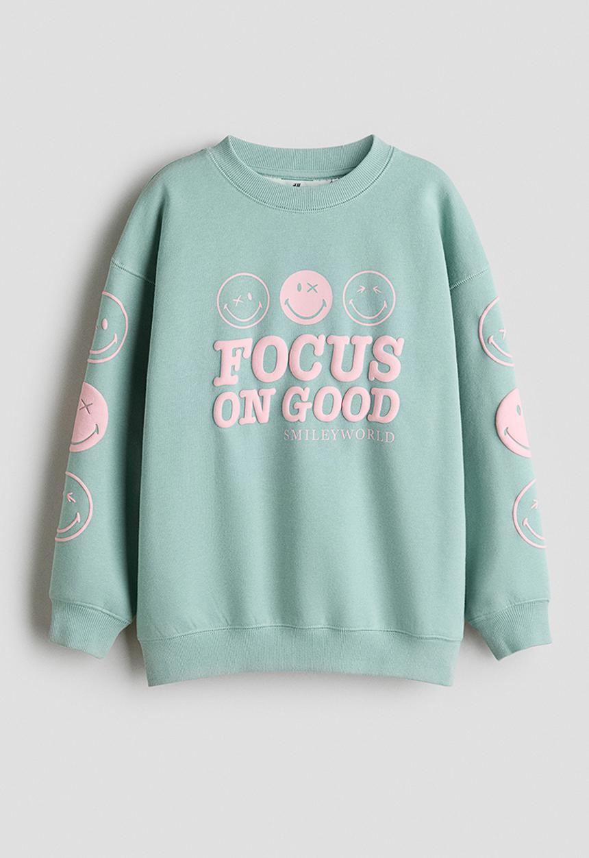 H&M - Oversized print-motif sweatshirt - light green/smileyworld?