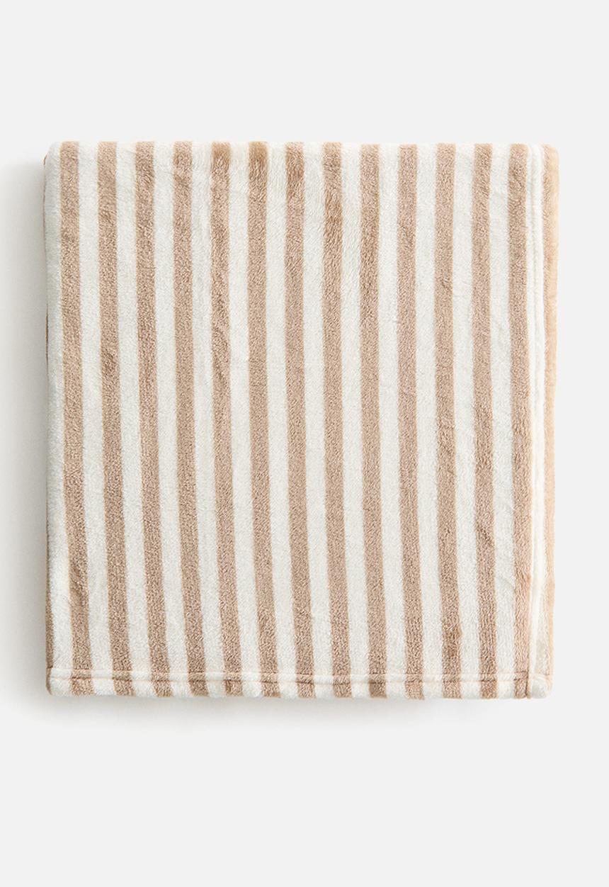H&M - Striped fleece blanket - beige/striped